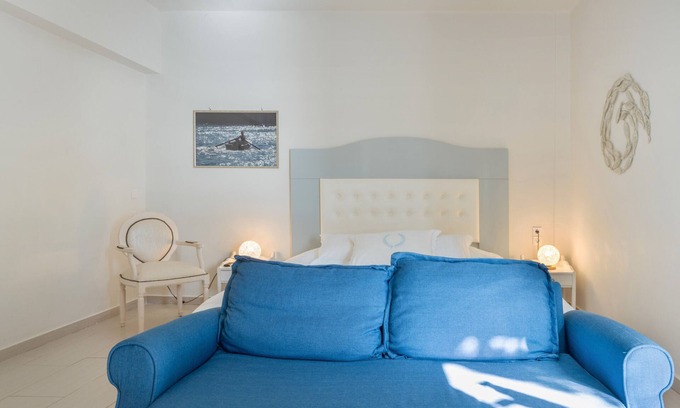 Massouri Apartamento | Apartamento 'Ismini Side Sea View' con jardín compartido, Wi-Fi y aire acondicionado.