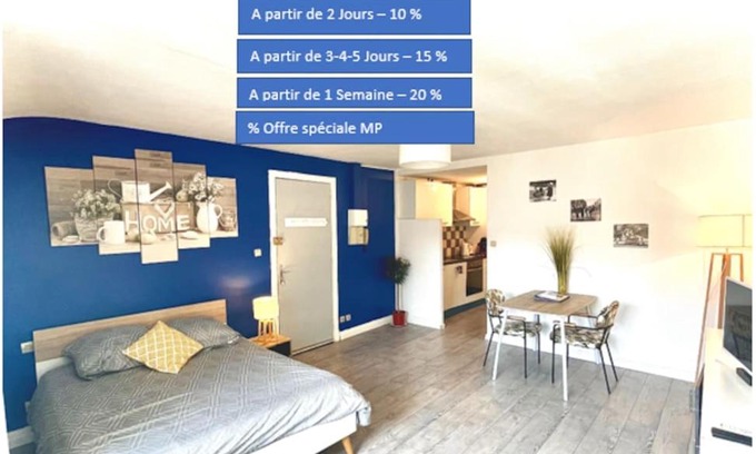 Moissac Apartamento | Appartement entier Moissac centre 30 m2 calme avec cour intérieure pour vélos à 50m du marché de Moissac