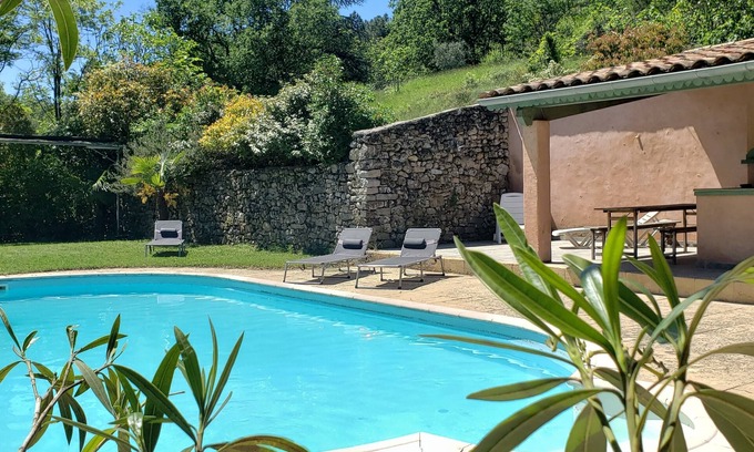 Saint-Paul-le-Jeune Casa | Ardèche Sud Gite Fleur d'Acacia 6 people Swimming pool 11m*5 Land 4500m2
