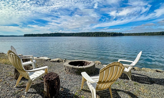 Olympia Casa | Beachfront Home with Hot Tub, Private Beach & Gear, Kayak, Fireplace & Fire Pit