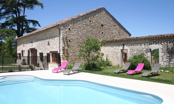 Monflanquin Cabaña | Hermosa casa de campo de piedra de 3 camas con piscina privada climatizada en Monflanquin