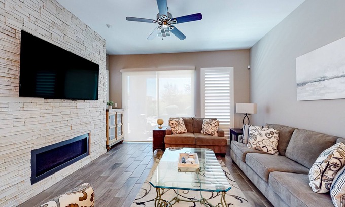 Fireside at Norterra Casa | Beautiful desert home near trailheads with yard, grill, and mtn views - dogs ok