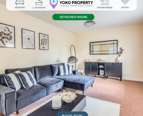 Upton Casa | Beautiful Detached House with Driveway Parking, Study Room, Spacious Garden, Smart TVs and Fast Wifi by Yoko Property