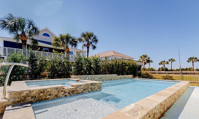 Pirates Beach Casa | Beautiful dog-friendly home near beach with private pool, hot tub, firepit & AC