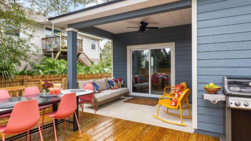 Vilano Beach Casa | Blue Hour Playfully Designed Beach Home w Hot Tub Fire Pit Game Room