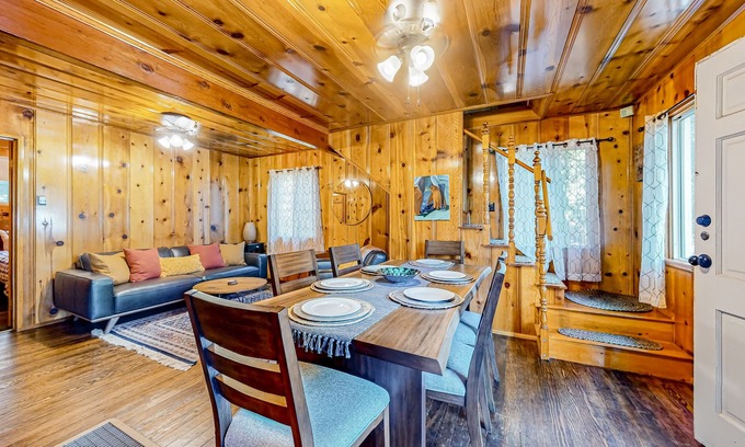 Crestline Cabina | Bohemian, peaceful dog-friendly cabin with mountain views, large yard, and games