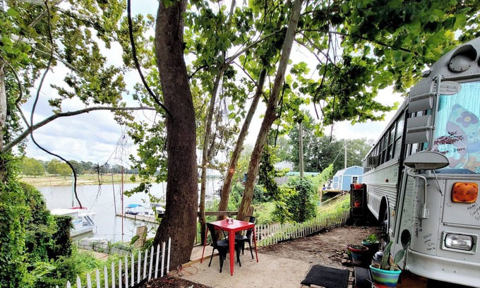 West Monroe Cabina | ¡Matón! Acogedor autobús escolar frente al río. ¡Mascota amigable!