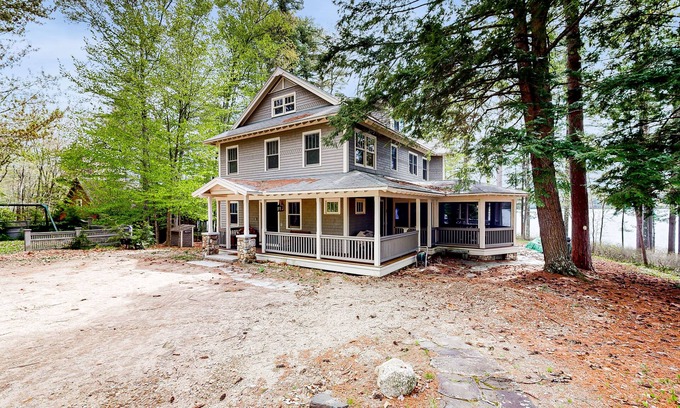 Meredith Casa | Captivating waterfront home with private dock & beach, lake views