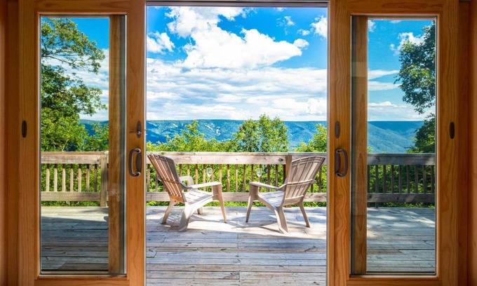 Great Cacapon Casa | Chalet Cabin w Amazing Views, Huge Deck, Fire Pit!