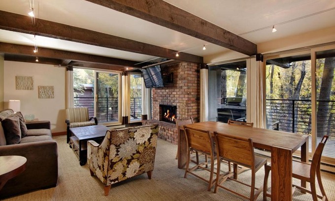Aspen Casa | Chateau Roaring Fork Unit 3, Condo with Deck and River Views, 4 Blocks from Downtown Aspen
