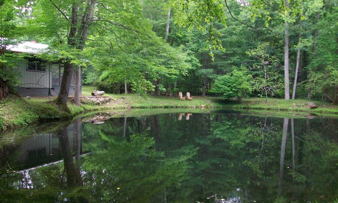 Hayesville Cabina | Cabina limpia y cómoda en Rushing Creek w / Private Swim Pond