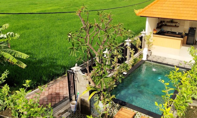 Cemagi Casa | Cómoda casa de huéspedes con piscina al aire libre y vista al campo de arroz