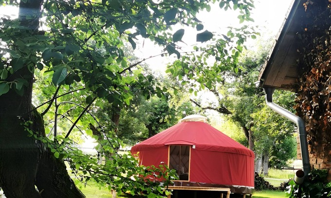 Wald Alquiler De RV | Acogedora yurta de 28 m² con vistas a las estrellas, zona de barbacoa y baño independiente