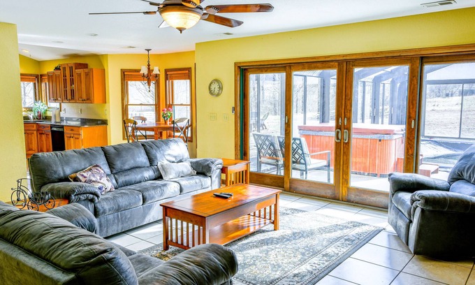 Whittier Casa | Creek-side home with private hot tub, game room, firepit, deck & mountain view