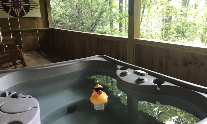 Candler Cabina | Abrazar y relajarse- Jacuzzi privado, chimenea, romántico, con vista, WiFi gratis, Se aceptan mascotas