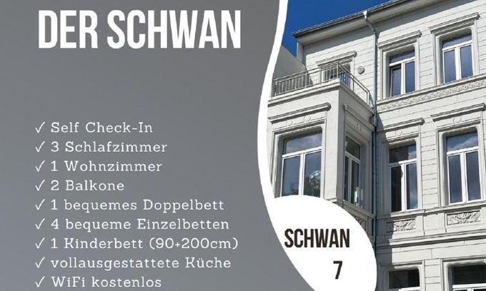 Dueren Apartamento | Der Schwan 7 - 3 Schlafzimmer - 2 Balkone - zentral - 100 qm