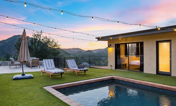 Agoura Hills Casa | Designer Malibu Retreat w/ Private Pool, Dual Firepits, and A+ Panoramic Views