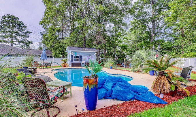 Surfside Beach Casa | Dog-friendly home with private pool, gas grill, 2 firepits, enclosed yard, AC