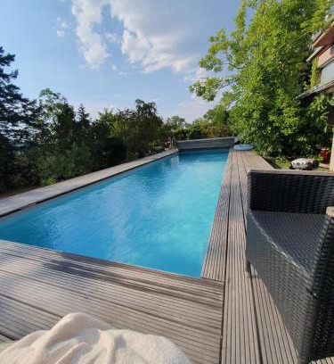 Horchheim Apartamento | Doppelzimmer mit neuem Bad und Sportpool-Nutzung außen, im basement cellar der Villa Naturpark, Garten mit Rheinblick