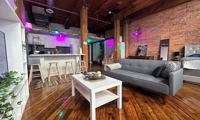 Detroit Apartamento | Downtown: Industrial Brick Chill Loft