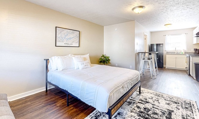 La Follette Apartamento | Downtown studio with full kitchen, firepit, BBQ area, fast WiFi, streaming