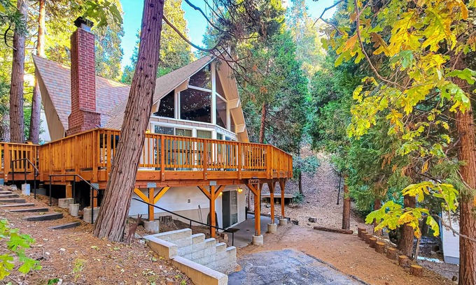 Crestline Casa | Enchanting lake retreat with fireplace, games, & great deck views - dog-friendly