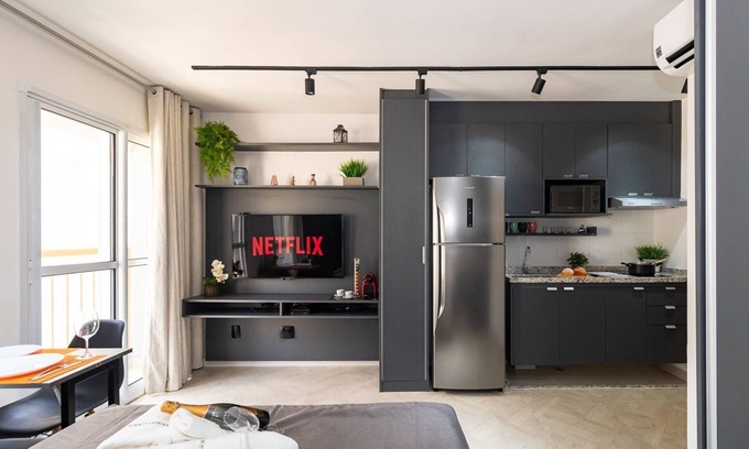 Pinheiros Apartamento | Estúdio Moderno com AC e Rooftop