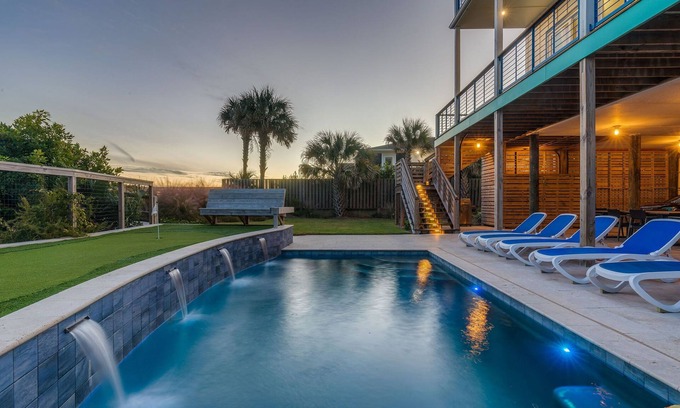 Folly Beach Casa | Exquisite Oceanfront Oasis: Immerse in Luxury with Pool & Putting Green at this