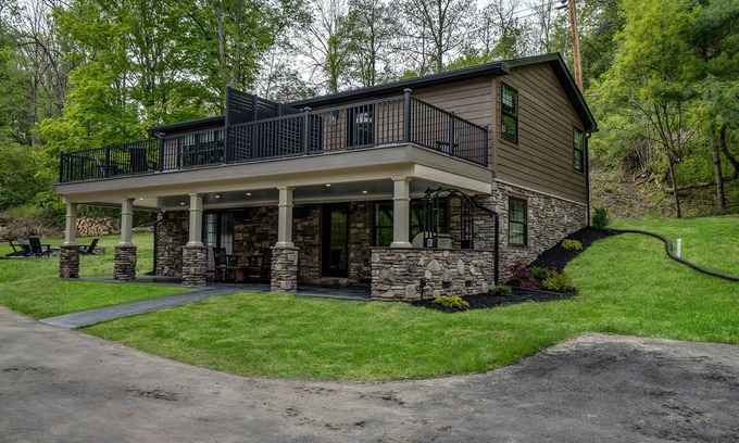 Penn Yan Casa | Fall Brook: Modern, woodsy home beside waterfalls and hiking trails