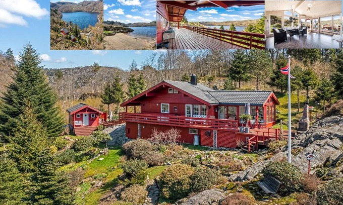 Lyngdal Casa | Gemütliches helles Ferienhaus am See mit Panoramaseeblick + Hütte und nahe Meer