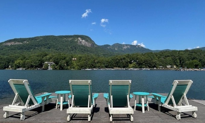 Lake Lure Casa | Gorgeous lakefront home with mountain sunset views & hot tub!