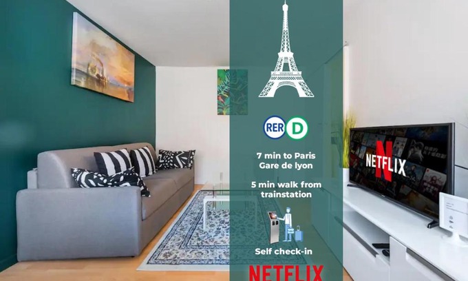 Alfortville Apartamento | Grand T2 50m2 - 10min Paris Orly - Jacuzzi - Fan
