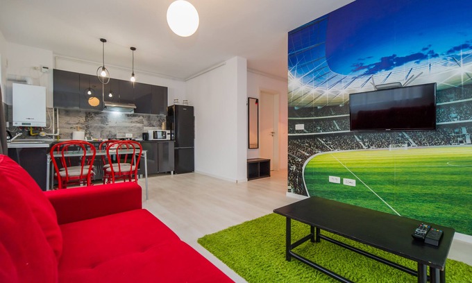 Tractorul Apartamento | Alojamiento con cama king + cerca del centro comercial Coresi-para 4