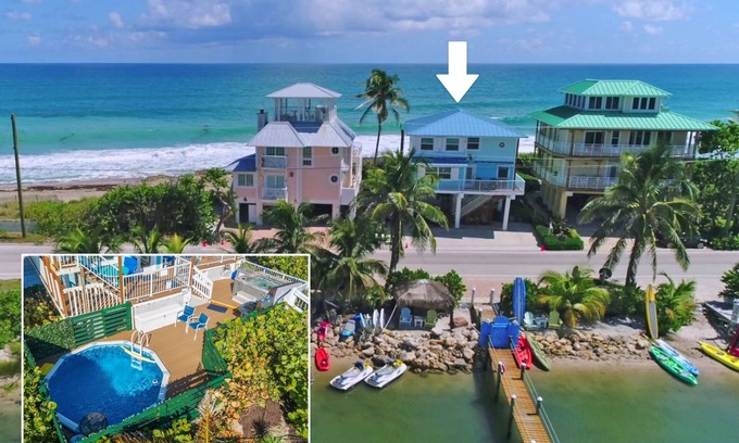 Stuart Casa | El mejor valor de casa de playa en Florida: ¡EN LA PLAYA! bañera de hidromasaje, muelle y más!