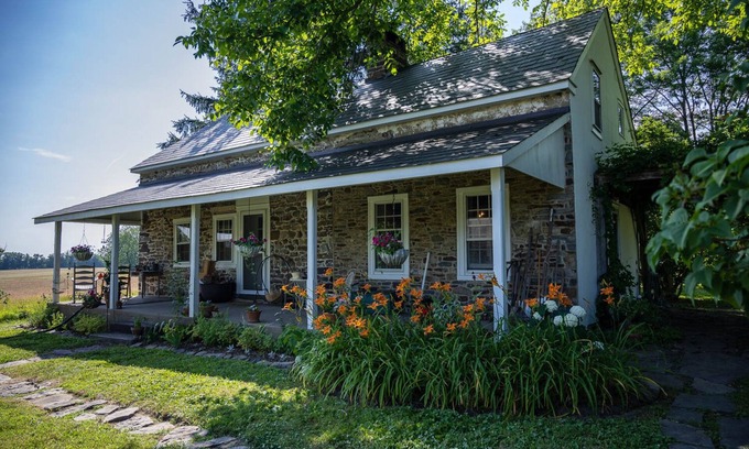 Baptistown Casa | Historic Stone Farmhouse w/ Pool and Wood-Fired Hot Tub on 13-acre Property