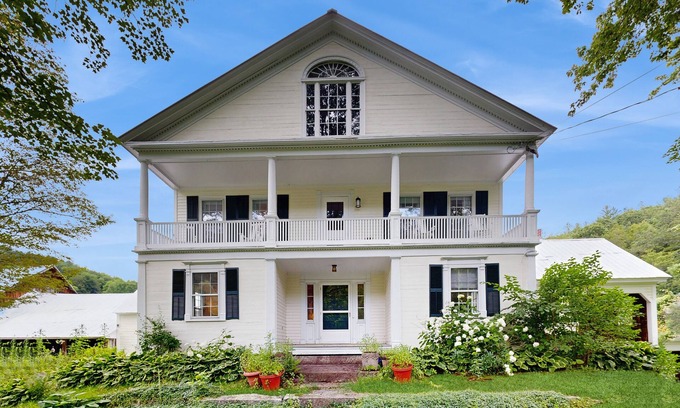 Chester Casa | Historic Vermont farmhouse in 100+ acres, balcony, sunroom, office, window a/c