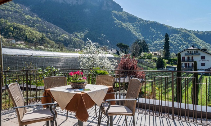 Terlano Apartamento | Apartamento vacacional "Haus Rosengarten D" con vistas a la montaña, terraza privada y Wi-Fi