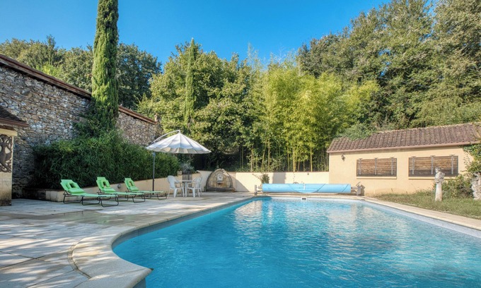 Saint-Andre-dAllas Casa | Casa de vacaciones 'Cottage Périgourdin Grande Piscine' con piscina privada, terraza privada y Wi-Fi