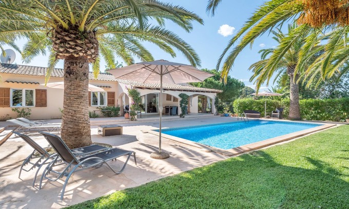 Felanitx Casa | Casa de vacaciones "Polita des Carritxo" con vistas a la montaña, piscina, jardín y terraza