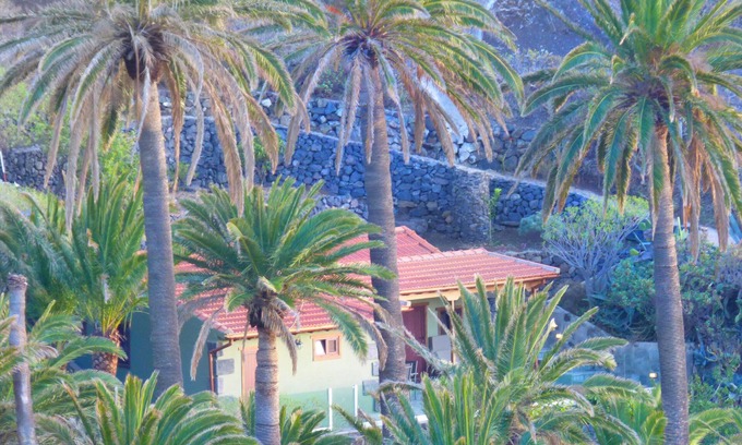 Vallehermoso Casa | Casa rodeada de palmeras con vistas a la montaña y al mar