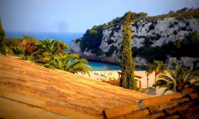 Cala Anguila-Cala Mendia Casa | individ. Casa de 30 m en pista /. la playa con palmeras, panorámica / Meerblic
