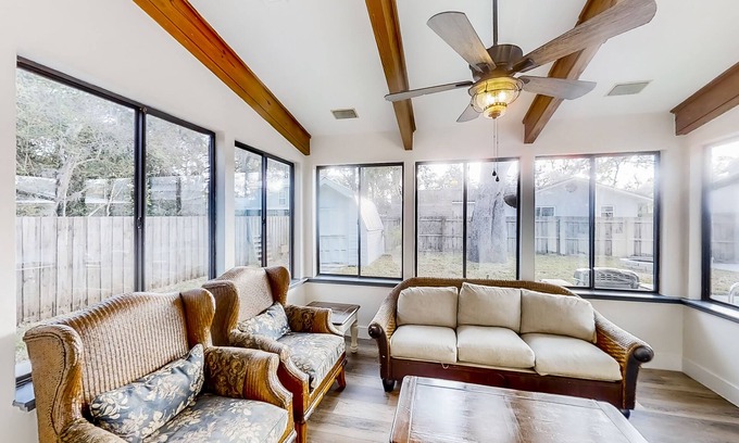 St. Augustine South Casa | Inviting home with pool, full kitchen, enclosed yard, firepit, central AC, & W/D