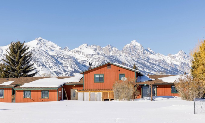 Jackson Hole Casa | Inviting home with mountain view, fireplace, golf nearby, & washer/dryer
