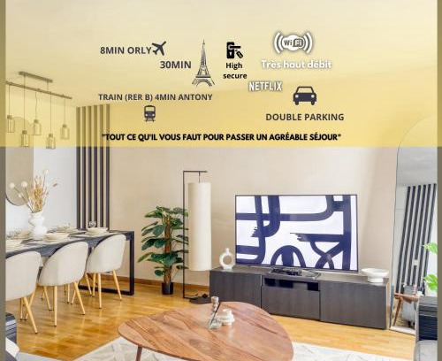 Fresnes Apartamento | L'îlot Zen- Idéal pour famille-Groupe-Pro-Double Parking-highwifi-Aeroport Orly 8min-Paris30min