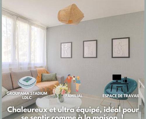 Decines-Charpieu Apartamento | L'Escapade Stadium - T4 familial climatisé