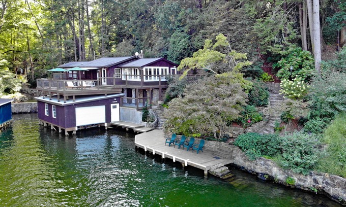 Lake Lure Cabaña | Historic Lake Front Cottage- FirePit, Large Boathouse Deck