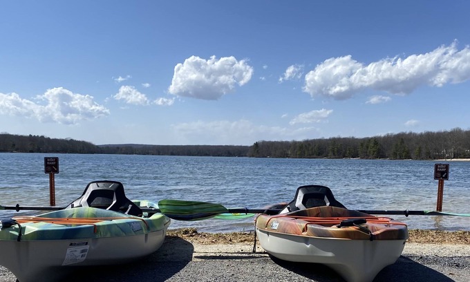 Jim Thorpe Cabaña | Lake + Pool Access! Playroom, Game Room, Fire Pit + Finished Basement