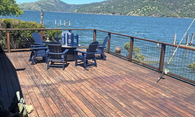 Clearlake Casa | Lakefront Cabin with A/C, Private Beach, Boat Launch & 180° Views of Clear Lake