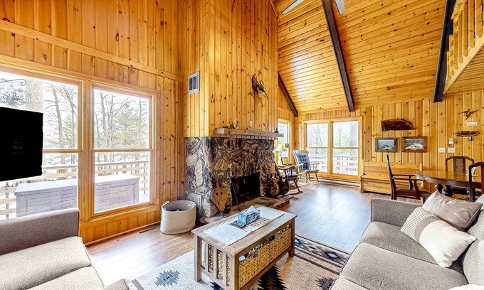 Lac du Flambeau Cabaña | Lakefront dog-friendly retreat with sauna, dock, canoe, paddle board, & firepit