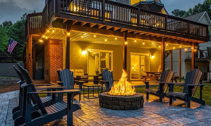 Bumpass Casa | Lakefront home with brand-new hot tub, dock, kayaks, SUP, game room & firepit